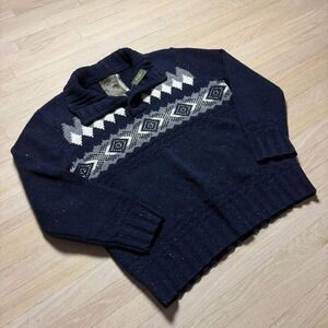 Eddie Bauer Heritage Mens XL Lambswool Fair Isle Button Mock Neck Sweater